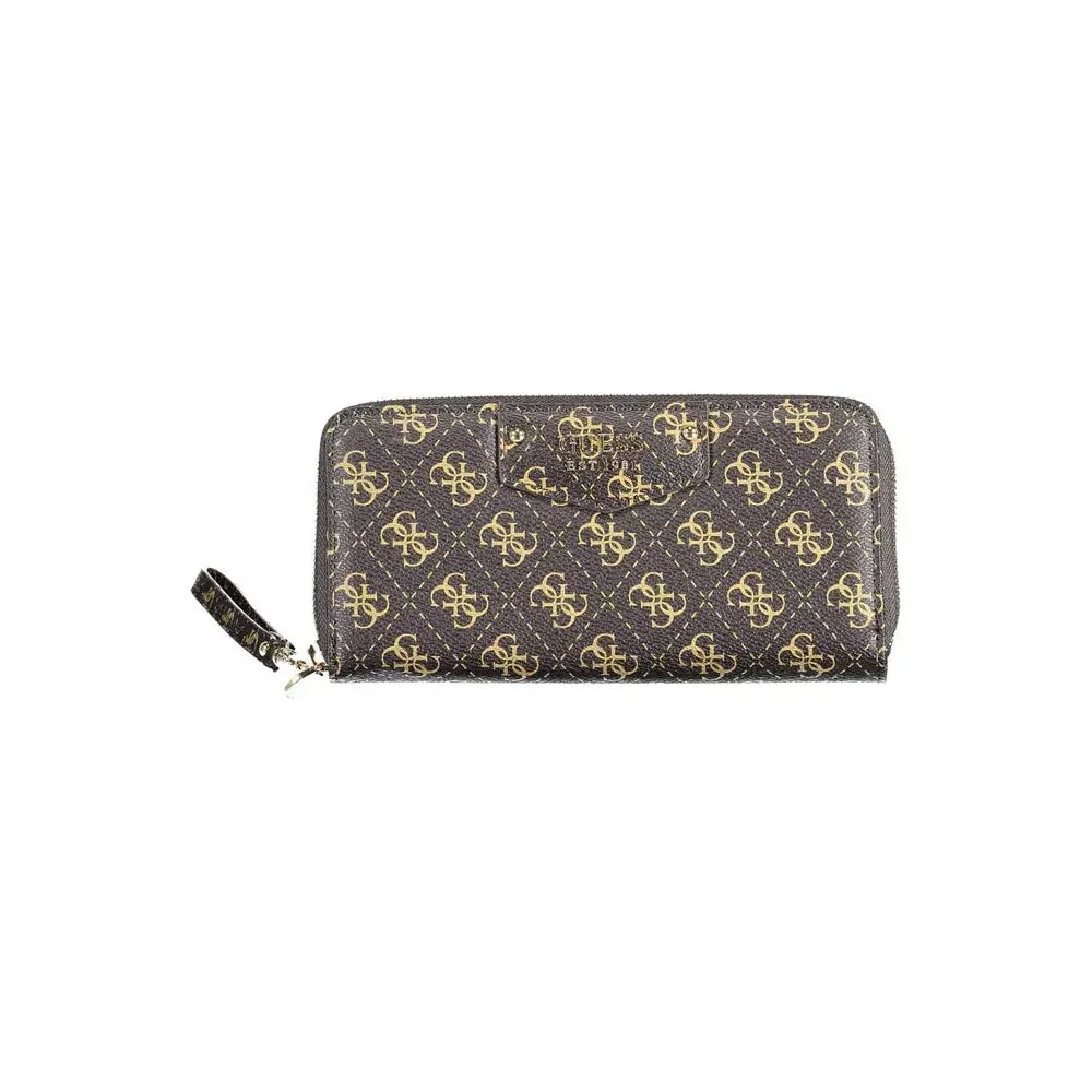 Chic Brown Zip Wallet with Contrasting Details