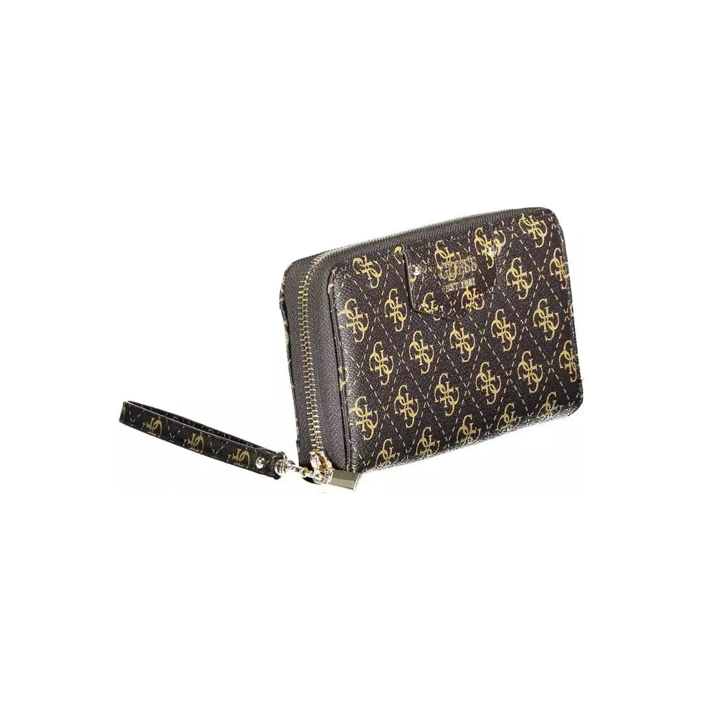 Chic Brown Zip Wallet with Contrasting Details