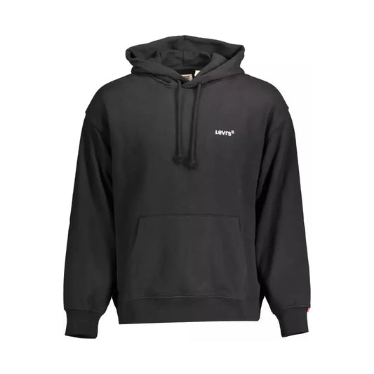 Sleek Black Cotton Hoodie with Embroidered Logo