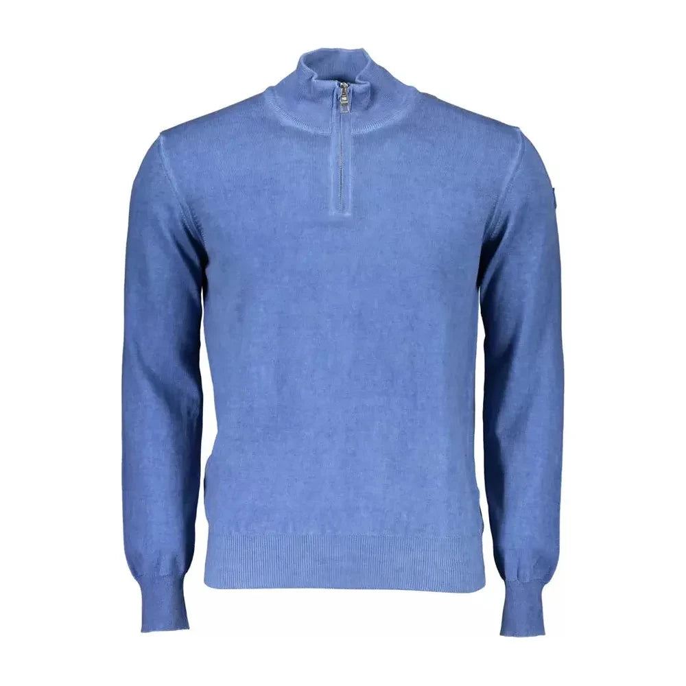 Elegant Long-Sleeved Half-Zip Blue Sweater