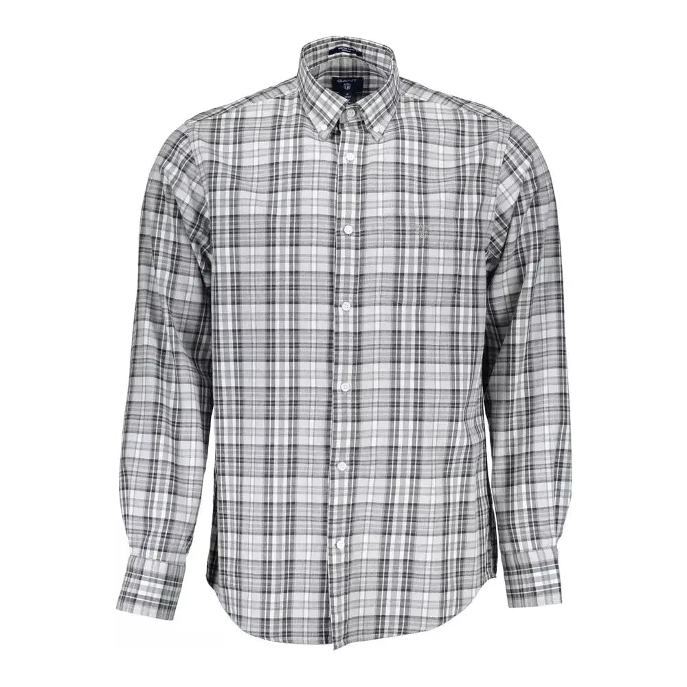 Elegant Gray Cotton Long Sleeve Men's Shirt