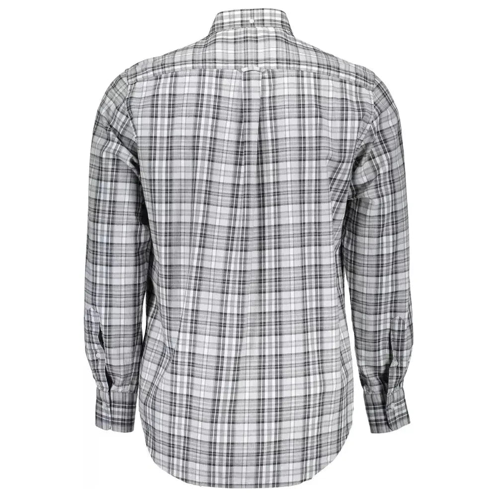 Elegant Gray Cotton Long Sleeve Men's Shirt