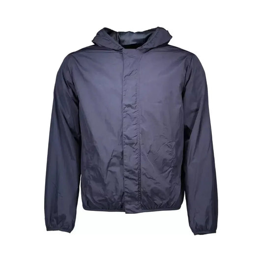 Chic Blue Nylon Sport Jacket with Hood