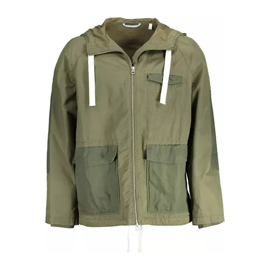 Elegant Green Cotton Blend Hooded Jacket