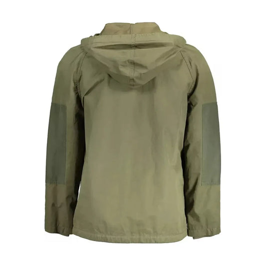 Elegant Green Cotton Blend Hooded Jacket