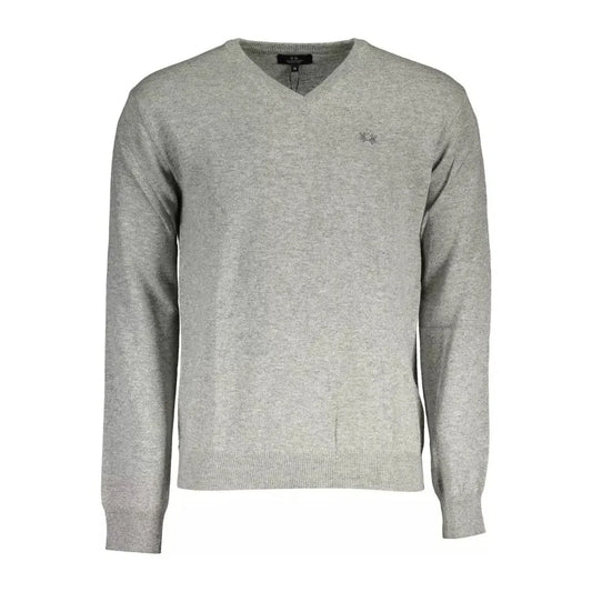 Elegant Gray V-Neck Luxury Sweater La Martina