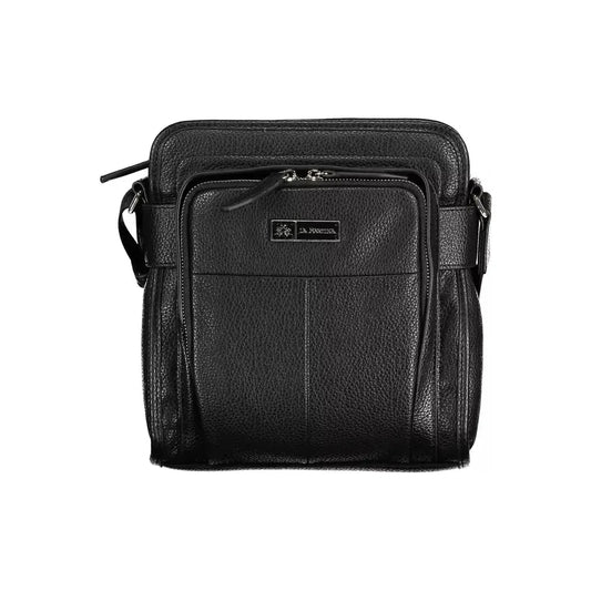 Sleek Black Shoulder Bag with Contrast Details