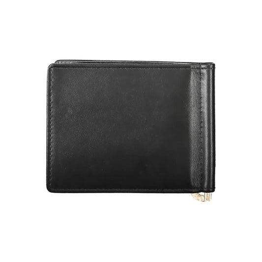 Sleek Black Leather Money Clip Wallet