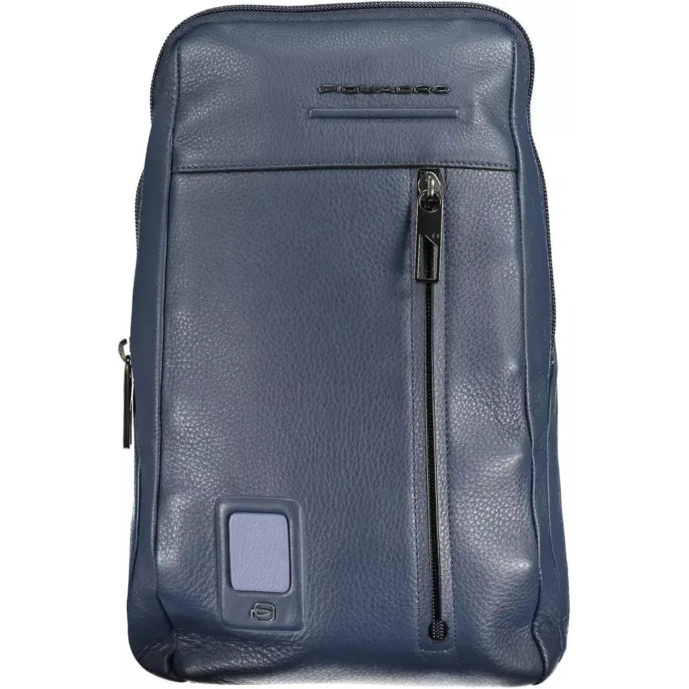 Sleek Blue Leather Shoulder Laptop Bag