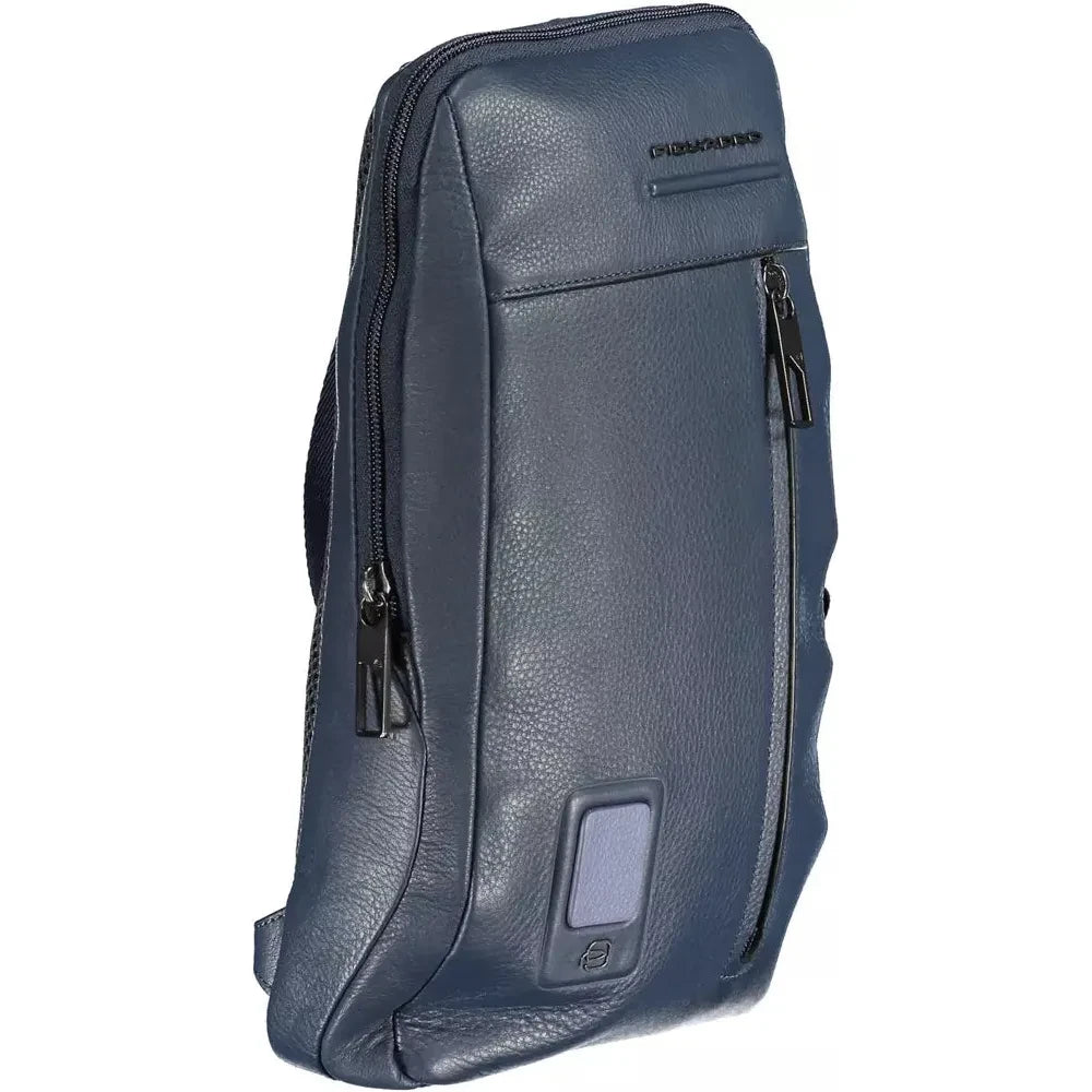 Sleek Blue Leather Shoulder Laptop Bag