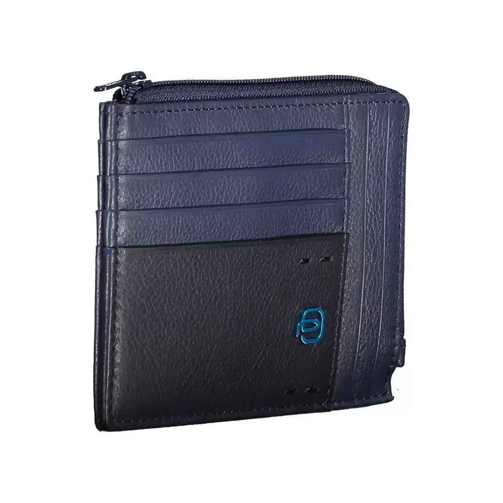 Sleek Blue Leather Card Holder with RFID Block