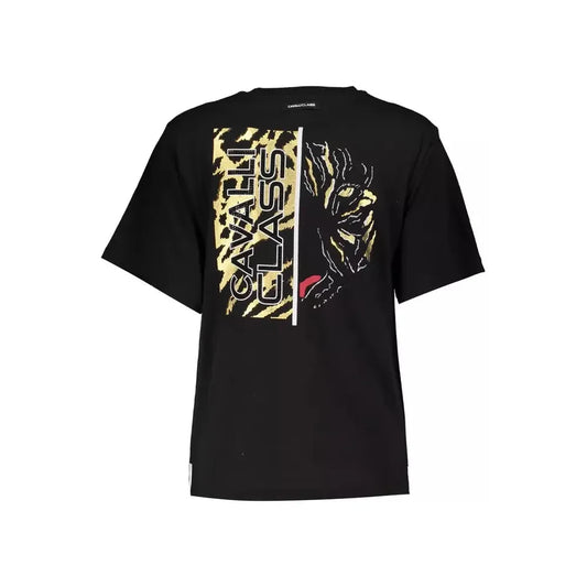 Cavalli Class Sleek Black Cotton Tee with Exclusive Print Cavalli Class