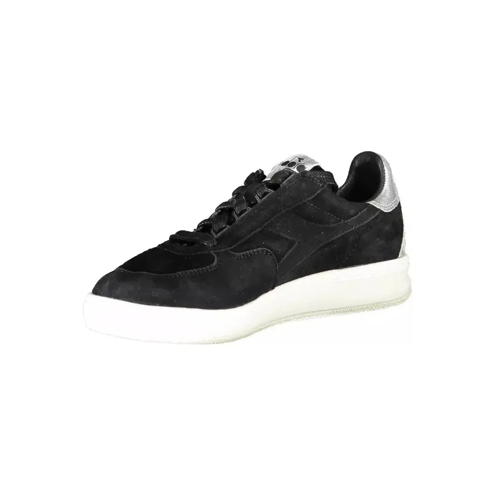 Elegant Black Leather Sneakers with Lace Details