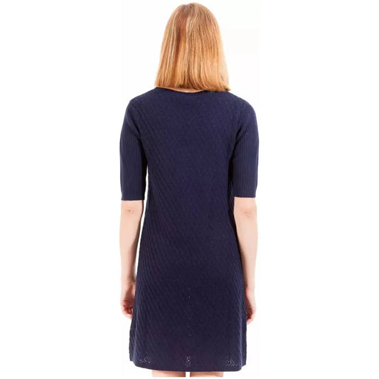 Chic Blue Wool-Cashmere Short Dress with Logo