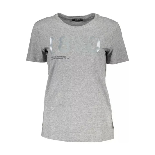 Chic Gray Logo Tee with Wide Neckline