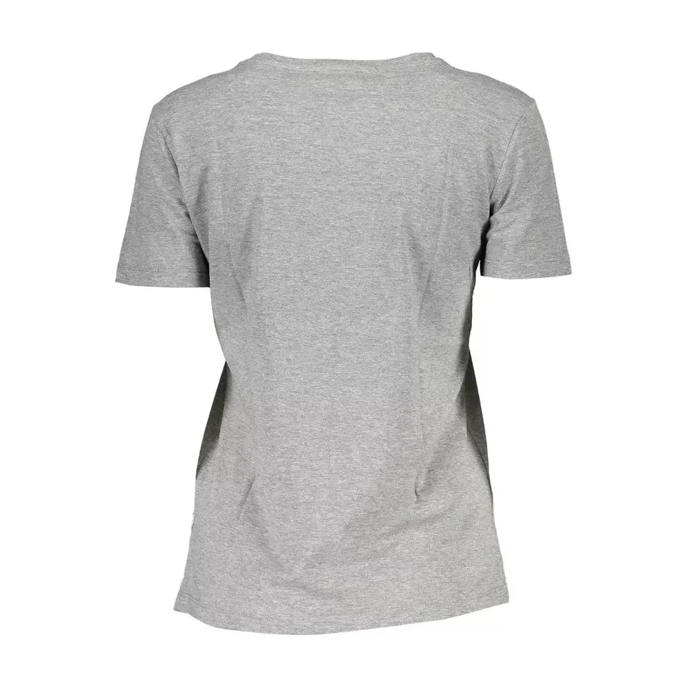 Chic Gray Logo Tee with Wide Neckline