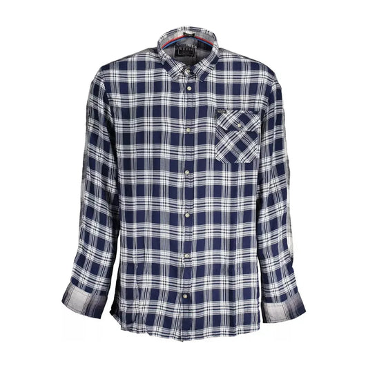 Chic Blue Viscose Long Sleeve Men's Shirt