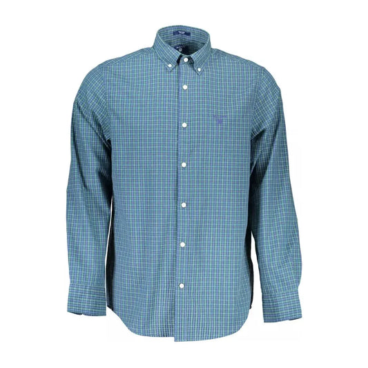 Elegant Blue Long Sleeve Cotton Blend Shirt