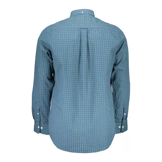 Elegant Blue Long Sleeve Cotton Blend Shirt