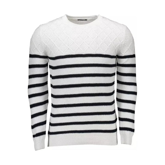 Elegant White Round Neck Men's Sweater