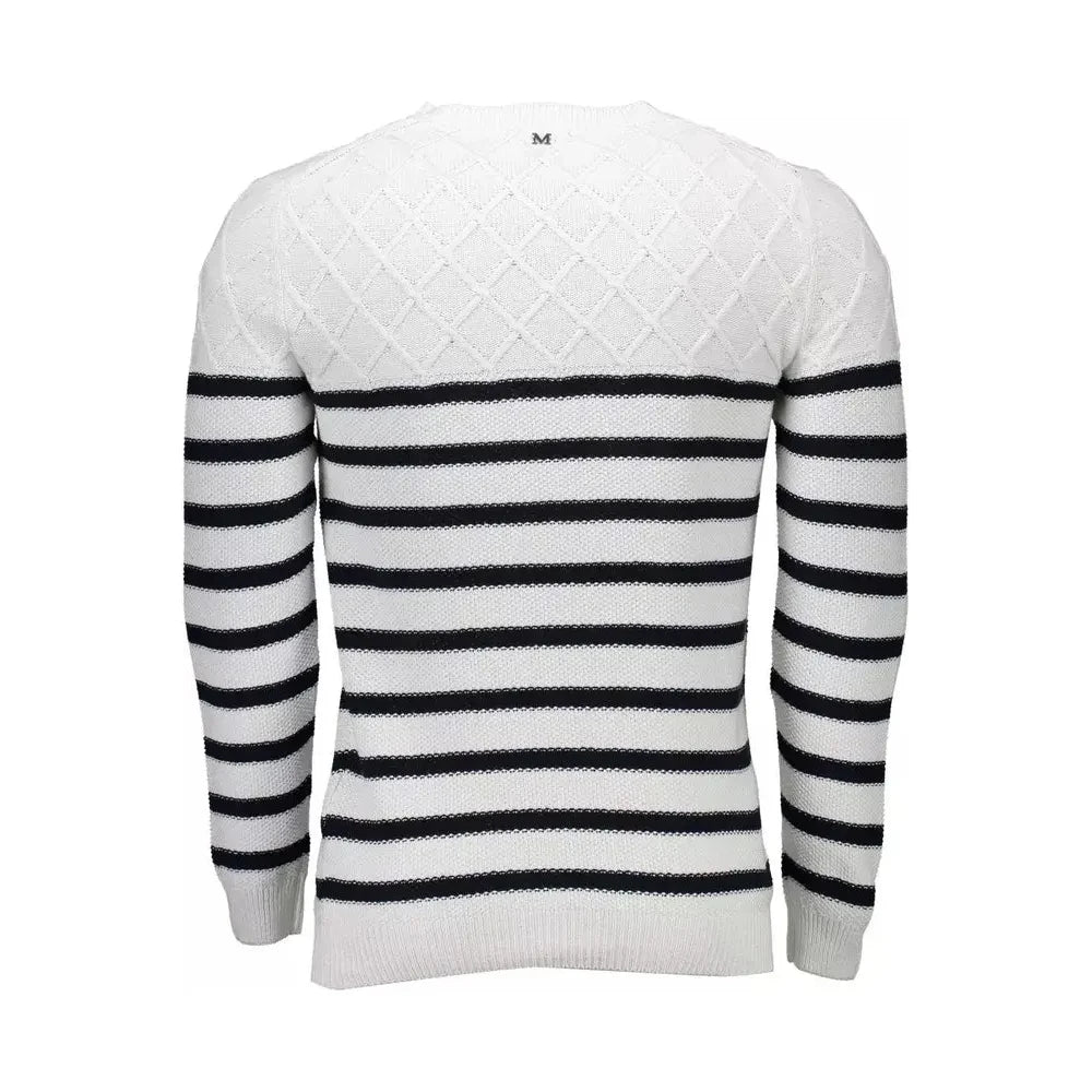 Elegant White Round Neck Men's Sweater