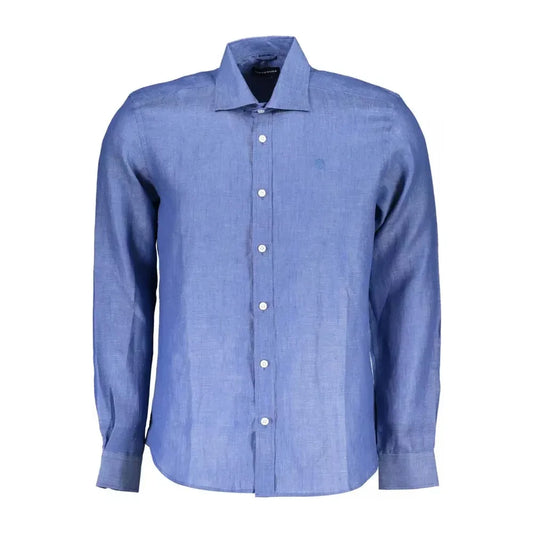 Elegant Blue Linen Long-Sleeve Shirt