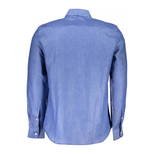 Elegant Blue Linen Long-Sleeve Shirt