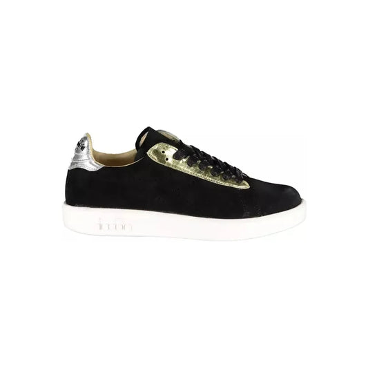 Elegant Black Leather Sneakers with Contrasting Details