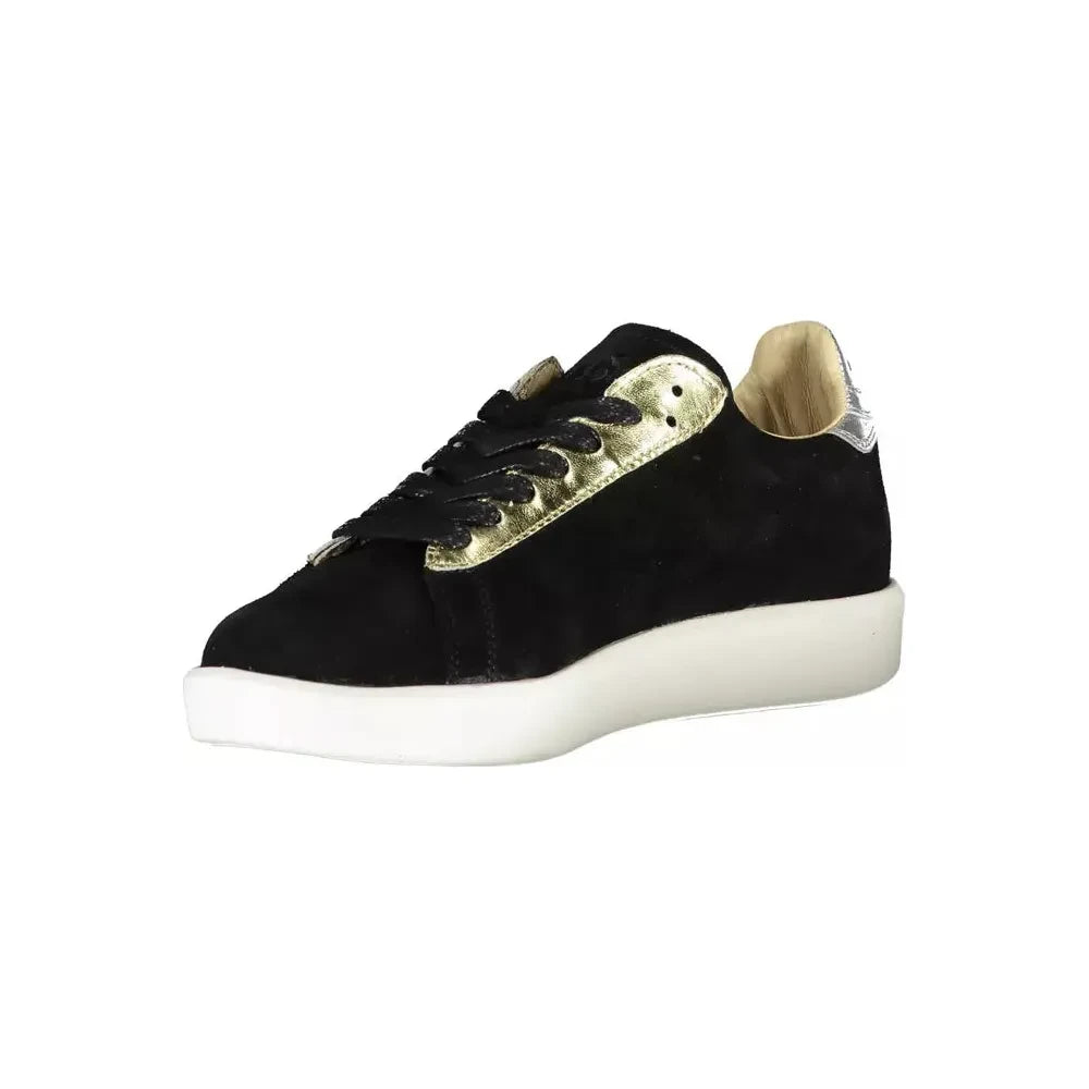 Elegant Black Leather Sneakers with Contrasting Details