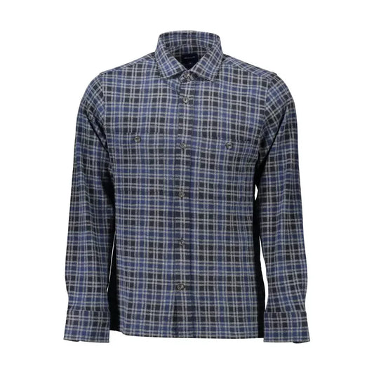 Elegant Long-Sleeved Blue Cotton Shirt