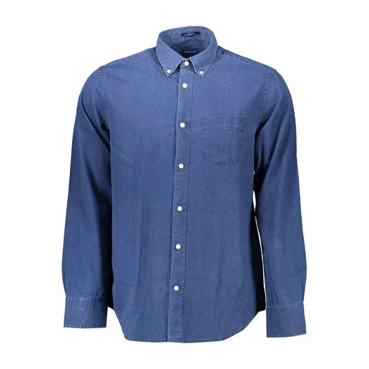 Blue Cotton Regular Fit Men's Shirt