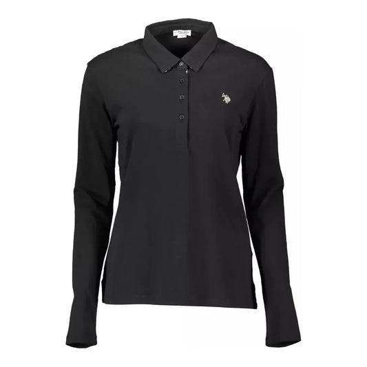 Chic Black Long-Sleeve Polo with Embroidery