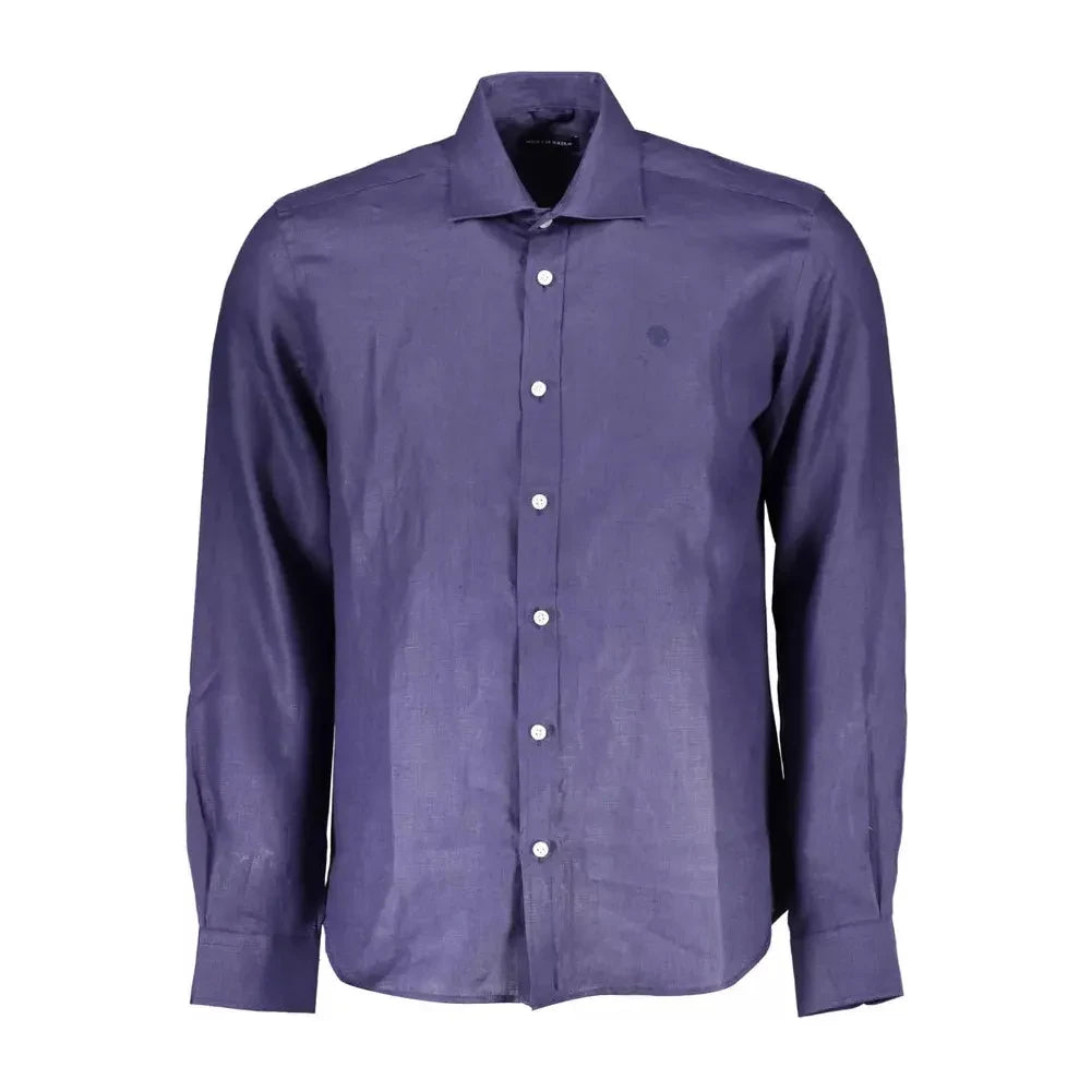 Elegant Blue Linen Long-Sleeve Shirt