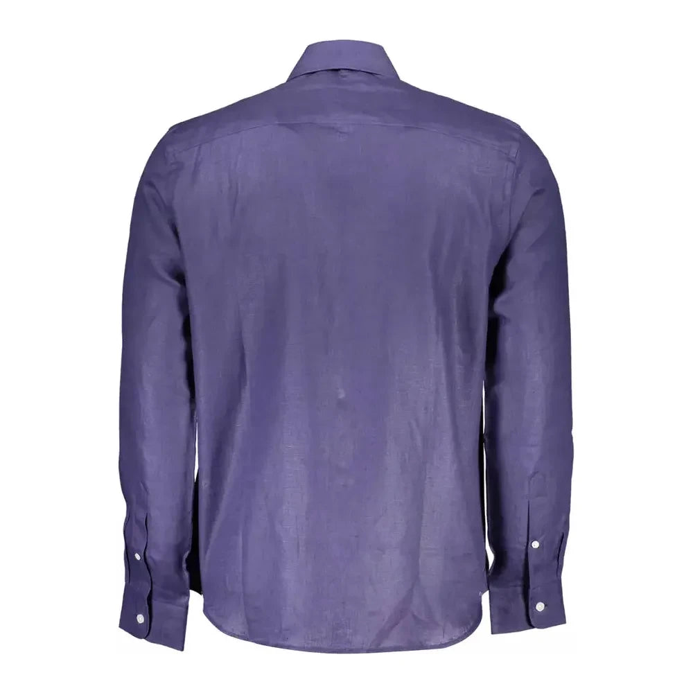 Elegant Blue Linen Long-Sleeve Shirt