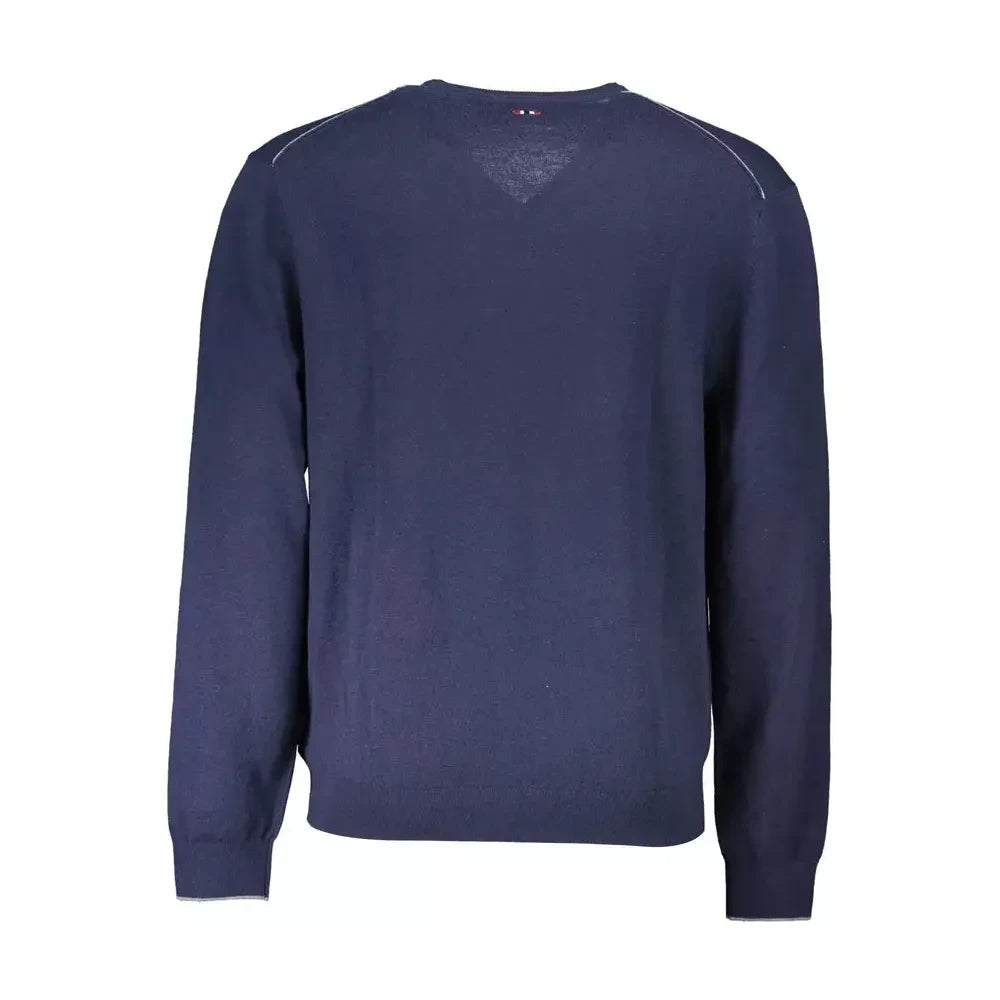 Elegant Blue Wool V-Neck Sweater