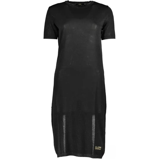 Chic Black Embroidered Short Sleeve Dress Cavalli Class