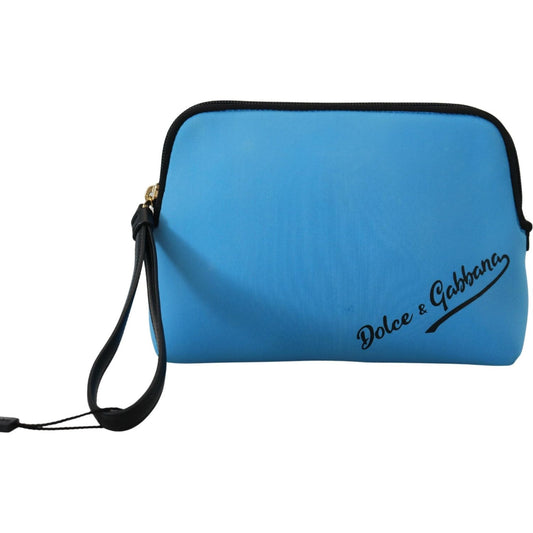 Dolce & Gabbana Blue Logo Print Hand Pouch Leopard Print Toiletry Bag