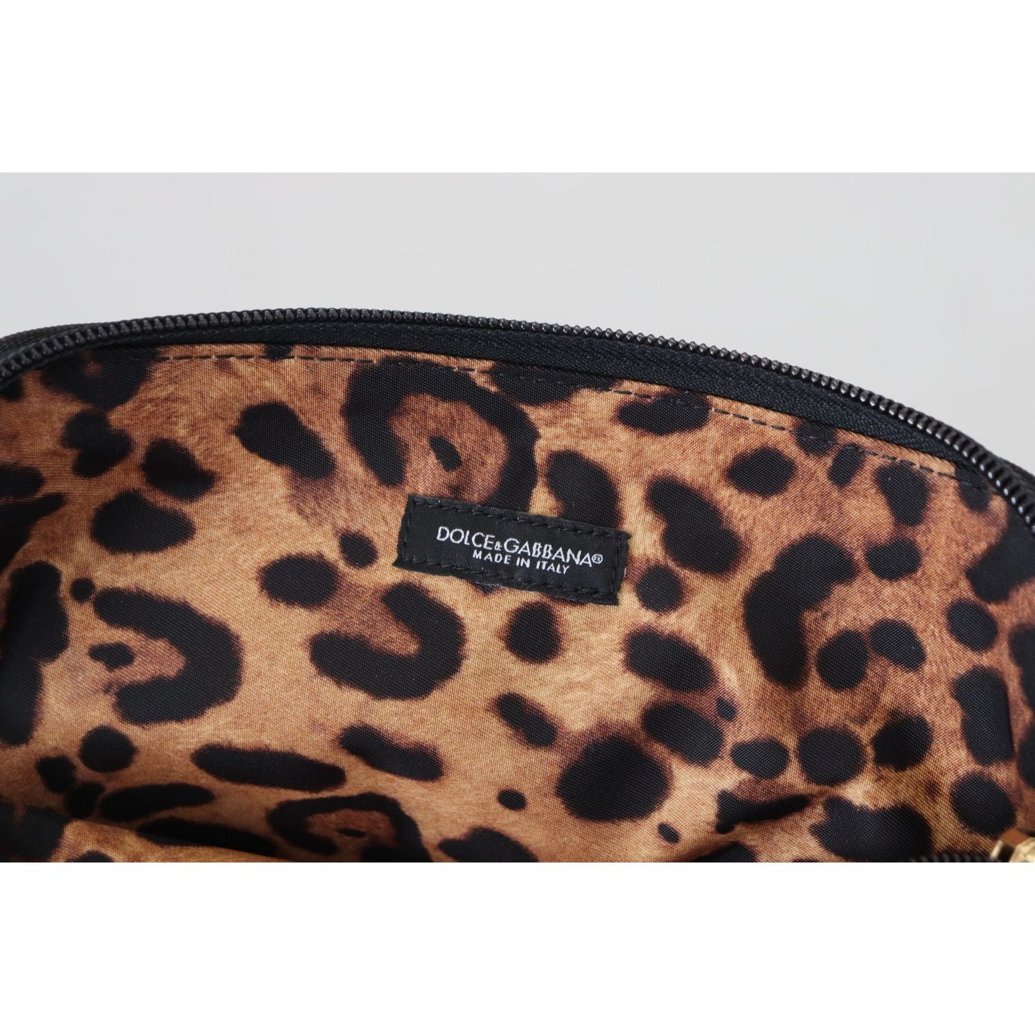 Dolce & Gabbana Blue Logo Print Hand Pouch Leopard Print Toiletry Bag