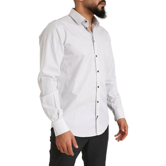 Elegant White Striped Cotton Dress Shirt