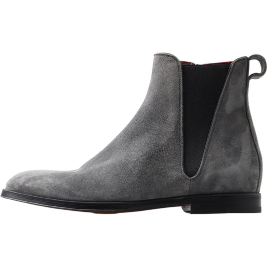 Elegant Gray Chelsea Leather Boots