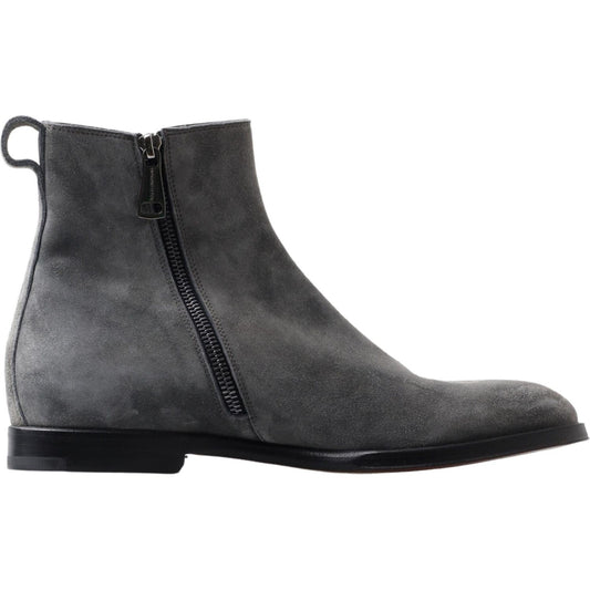 Elegant Gray Chelsea Leather Boots