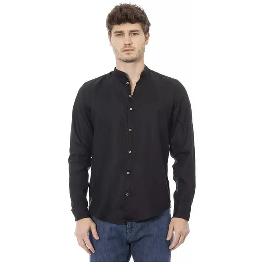 Elegant Mandarin Collar Black Shirt