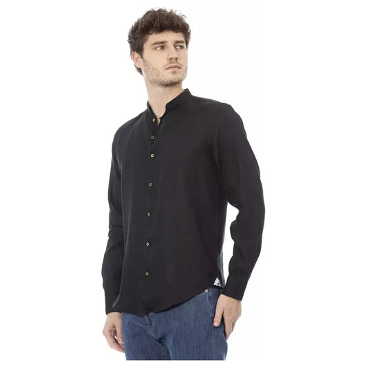 Elegant Mandarin Collar Black Shirt