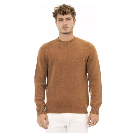 Beige Alpaca Blend Crewneck Sweater for Men