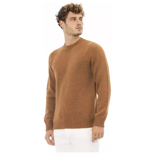 Beige Alpaca Blend Crewneck Sweater for Men