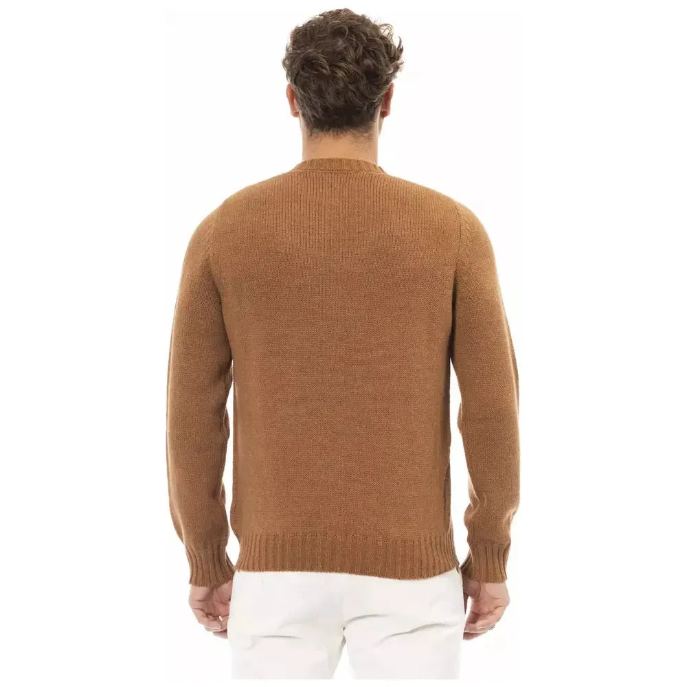 Beige Alpaca Blend Crewneck Sweater for Men