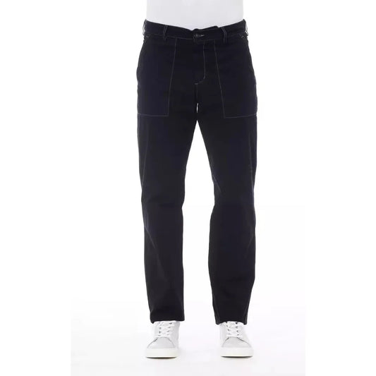 Chic Blue Cotton Pants with Contrast Stitching