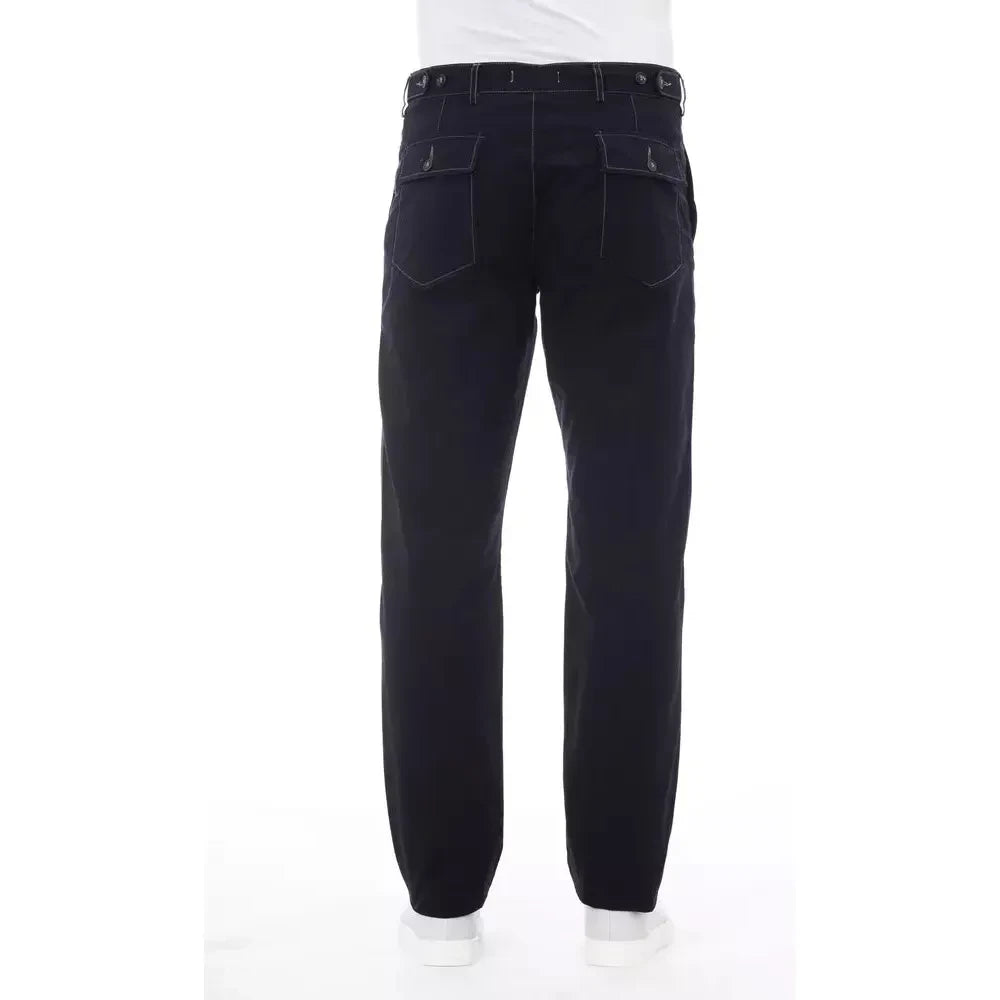 Chic Blue Cotton Pants with Contrast Stitching