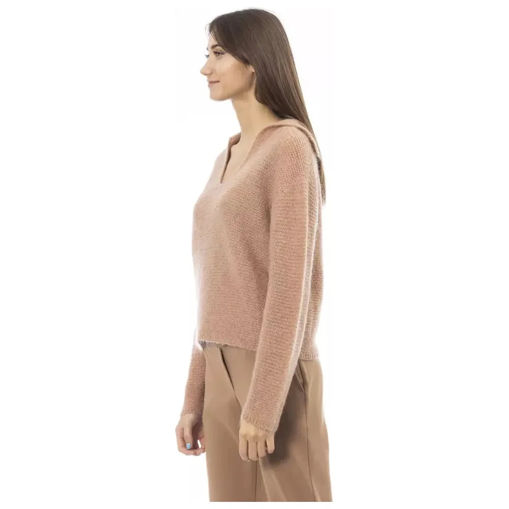 Beige Long Sleeved V-Neck T-Shirt