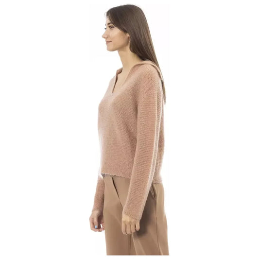 Beige Long Sleeved V-Neck T-Shirt